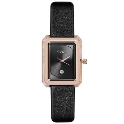 China Quartz GUOU Square Calendar Watch No Scale Ladies Leather Belt Quartz Rectangle Relojes for sale