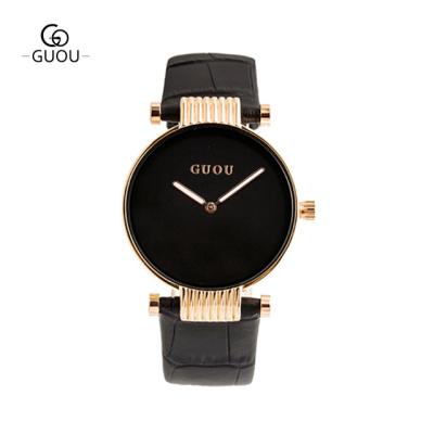 China No Scale Watch GUOU Minimalist No Scale Watch Quartz Watches Leather Women's Watch Fashion Luxury Wristwatch for sale