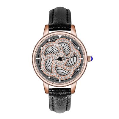 China New Fashion Creativity GUOU Spiral Flower Dial Rhinestone Rhinestone Ladies Quartz Watch Leather Wrist for sale