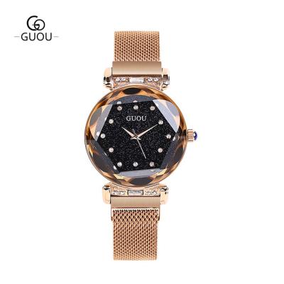 China GUOU Starry Sky Watch Starry Sky Diamond With Leather Or Stainless Steel Strap Quartz Watch For Ladies for sale