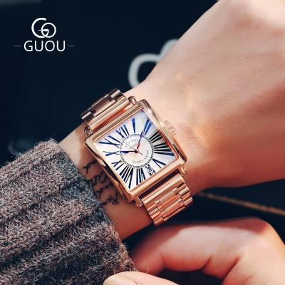 China Fashion\Relogio Masculino GUOU Square Luxury Blue Light Personality Men's Quartz Watch Roman Scale Stainless Steel Strap Watch for sale