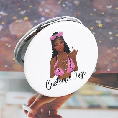 China Custom Logo Private Label Small Moqs Custom Cute Portable Makeup Mirrors Cute Portable Double Sided Mirror For Business Gifts for sale