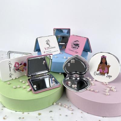 China Wholesale Private Label Double Sided Mini Wick Mirrors Custom Logo Round Pocket Mirrors Double Sided Folding Makeup Mirror for sale