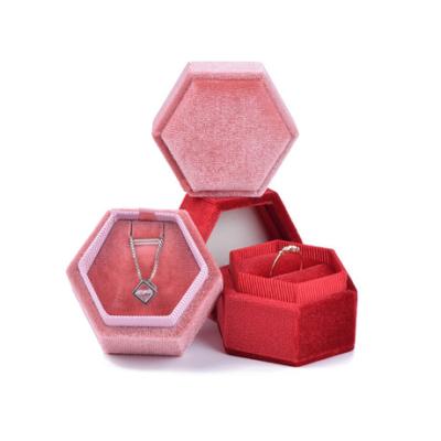 China Customized Small Jewelry Box Eco-friendly Durable LOGO Necklace Velvet Jewelry Gift Box Hexagon Wedding Ring Velvet Jewelry Box for sale