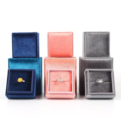 China Multi-colors Eco-friendly Durable Logo Elegant Square Velvet Single Custom Made Ring Doulbe Ring Jewelry Box High Grade for sale