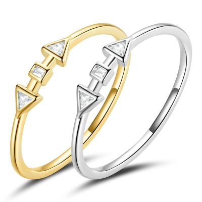 China Long Color Keeping Simple Triangular Arrow S925 Sterling Silver Zircon Lady Ring for sale