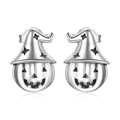 China Long Color Keeping S925 Sterling Girls Horror Elements Fashion Halloween Pumpkin Silver Party Earrings for sale