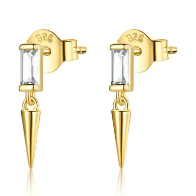 China Long Color Keeping Geometric Gold Plated Square Zircon S925 Sterling Silver Simple Chic Earrings for sale