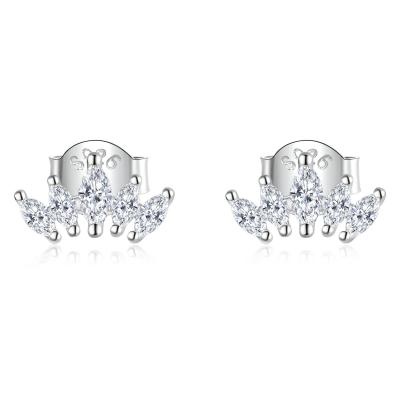 China Long Color Keeping Sparkle S925 Sterling Silver Crown Plated Platinum Zircon Fashion Stud Earrings For Girls for sale