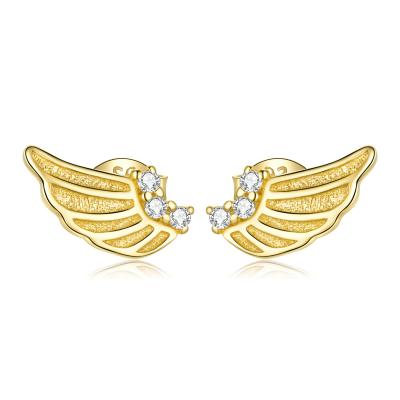 China Long Color Keeping Simple Gold Plating S925 Sterling Silver Zircon Wing Fashion Female Earrings for sale