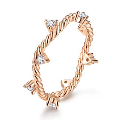 China Long Color Keeping Rose Gold Plated Ring Twist S925 Ring Fashion Sterling Silver Zircon Ring for sale