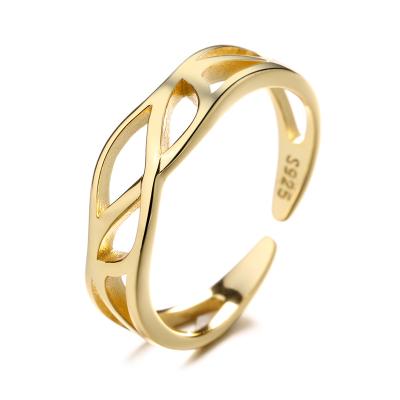 China Long Keeping Twist Ring S925 Simple Geometric Woven Silver Color Ins Intertwine Ring For Boys And Girls for sale