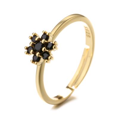 China Long color now fashion S925 flower silver ring European and American simple black gold zircon tail ring for sale