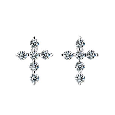 China Long Color Retention Fashion Unisex Zircon Earrings S925 Sterling Silver Cross Stud for sale