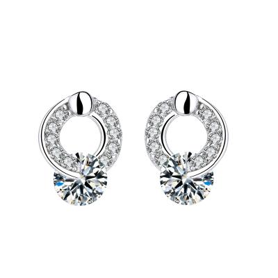 China Long Color Keeping Micro Inlaid Full Zircon S925 Sterling Silver Diamond Ring Cute Earrings for sale