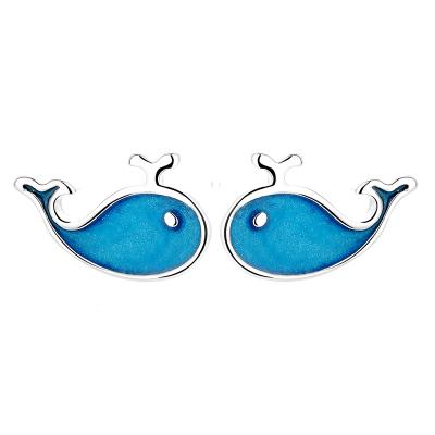 China Long Color Keeping S925 Sterling Silver Cute Small Cartoon Marine Animal Earrings Blue Whale Earrings for sale