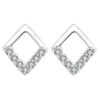 China Long color keeping pure silver geometric square earrings S925 female Korean personality zircon personality earrings pure cheap for sale