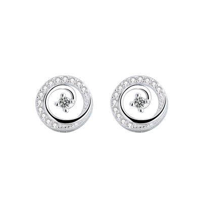 China Long Color Keeping Elegant Korean Style S925 Sterling Silver Round Diamond Zircon Tiny Stud Earrings for sale