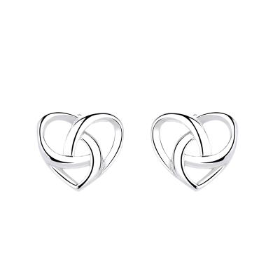 China Long Color Keeping S925 Sterling Silver Simple Heart Shaped Earrings Love Intertwined Earrings for sale