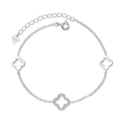 China Long Color Keeping Simple Ladies Four Leaf Clover S925 Korean Silver Bracelet for sale