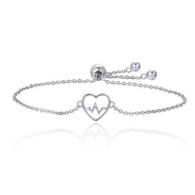 China Long Color Keeping Love Gift S925 Sterling Silver Heart Shaped Simple Bangle Bracelet Fashion For Women for sale