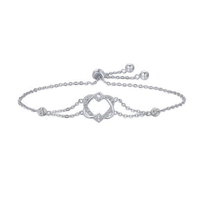 China Long Color Keeping Platinum S925 Sterling Silver Plated Double Heart Bracelet For Girls for sale