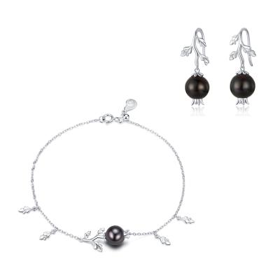 China Long Color Keeping S925 Sterling Silver Women Black Garnet Fashion Bracelet Earrings Jewelry Set for sale