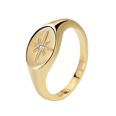 China Long Color Keeping Cubic Zirconia Female Gold Star Cheap Ring Personality Fashion Hexawn Adjustable Opening Copper Plated Ring for sale