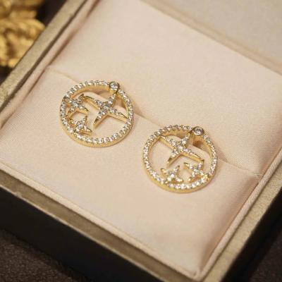 China Long Color Keeping Round Star Stud Earrings Luxury Dazzle Zircon Alloy Stud Earrings With Silver S925 Needle for sale