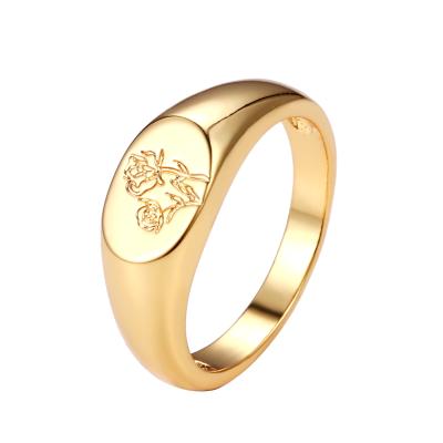 China Long Color Keeping To Customize New Style Ins Fashion Laser Flower Copper Plated Real Gold Lady Ring for sale