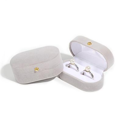 China New Brand Logo Velvet Jewelry Box Wedding Ring Box Durable Eco-friendly Custom Clean Style Double Ring Jewelry Box for sale