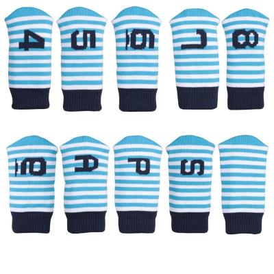 China 10PCS/Set Golf Iron Head Cover Soft Knitted Stretch Iron Cover 4 5 6 7 8 9 Pw AW White&Blue Switches For Golf Iron Iron Cover for sale