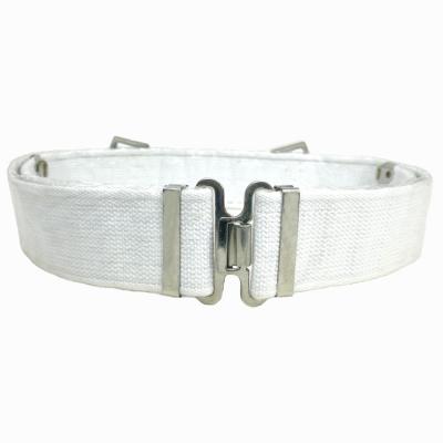 China Military Exercise BSCI Malaysia 56 mm cotton white webbing military belt with holes and steel buckle for sale