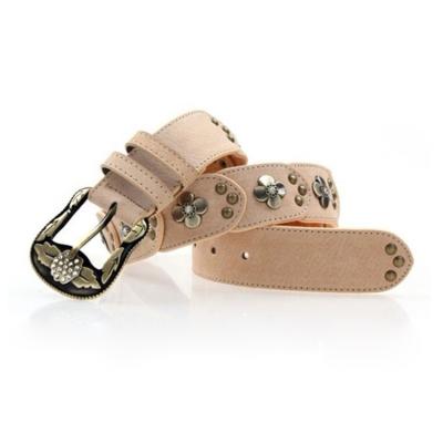 China Promotional Gifts Fashion Artificial Leather Custom Studded Belt With Flowers Pattern For Girl's Dress for sale