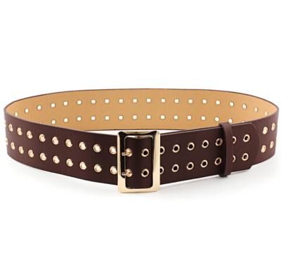 China 2021 hot-selling fashion women's belt latest design leather belt with double nail holes for sale