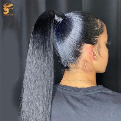 China Human Hair Wrap Around Ponytail High Quality Human Hair Silky Long Straight Ponytail, Clip Wrap Ponytail, Cambodian Curly Wrap Around Ponytail for sale