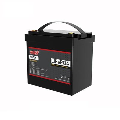 China MUST 12V 12.8V 50AH rechargeable Lifepo4 lithium battery for ESS 50 forklifts tricycles E-scooters oh for sale