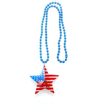 China Wholesale Custom Plastic Bead Light Flag Necklace 4th of July Led Necklace for sale