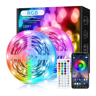 China 3M Aura BT Mesh Mobile Smart Phone APP Control Dimmable Flexible RGB SMD 5050 150 LED Strip Lights with 40 Keys Remote Control for sale