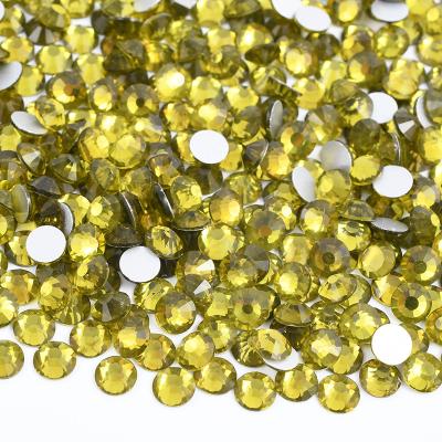 China Wholesale Flatback SS 6 8 10 12 16 20 30 Flatback Round Faux Stone Crystal Stone Olivine Color Glass For Decoration for sale