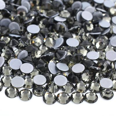 China Wholesale SS6 SS8 SS20 SS30 Flatback Black Diamond Crystal Stones Round Glass Hotfix Rhinestones For DIY Clothes for sale