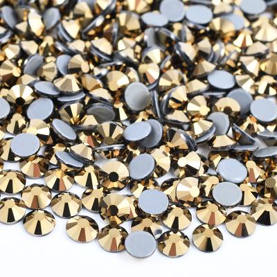 China Flatback SS 6 8 10 12 16 20 30 Gold Color Fix Crystal Stones Flatback Iron On Rhinestones Hotfix Glass Rhinestones For DIY Clothes for sale