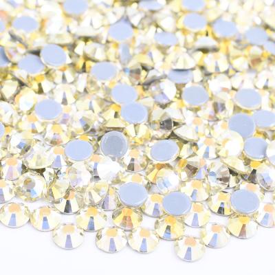 China High Quality Daffodil ab Flatback SS6 SS10 SS16 Iron On Rhinestone Glass Crystal Round Stones Flatback Hotfix For Dress for sale