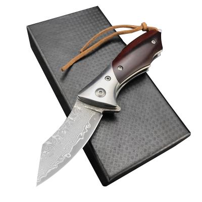 China Non-variable Outdoor Camping Damascus Pocket Knife Steel Tactical Folding Hunting Knives for sale