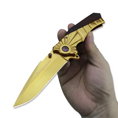 China Camping 368 Stainless Steel Blade Pocket Knives Handle Survival Hunting Non-variable Golden Knife for sale