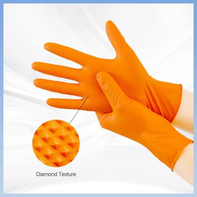 Cina I guanti eliminabili arancio del lavoro del nitrile spolverizzano Diamond Texture Industrial Nitrile Gloves libero in vendita