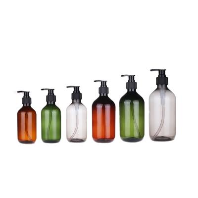 China Personal Care 100ml-500ML PET Plastic Bottle Brown and Green and Black Color for Shampoo/Toner/Body Wash Refill with Black Plastic PP Pump for sale