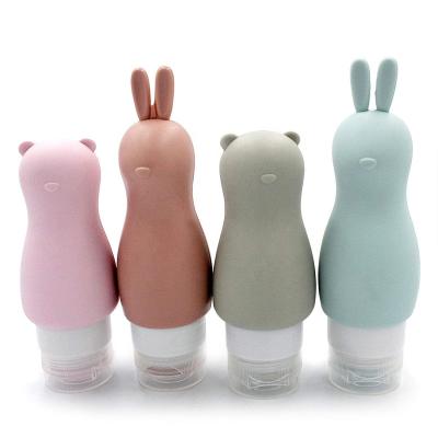 China Travel/Camping/Business Trip/Daily Wash TSA Approved Cute Rabbit Bear Shape Squeezable 90ml Mini Silicone Travel Bottles Refillable Bottle For Personal Care for sale