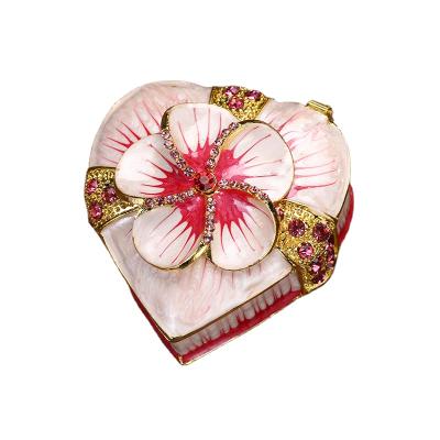 China Handmade heart gift box jewelry made by zamac metal with flower drawing decoration and glued colorful beads for Christmas gifts choice for sale