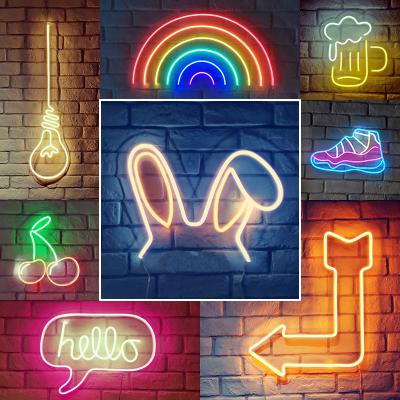 China Hotel LED Neon Light Party Wall Hanging USB Sign Powered Banana Hello Good Vibraphone Led Neon Lights For Game Room Bedroom Wall Decoration for sale